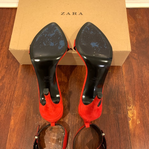Zara Red Suede Leather High Heel with Ankle Strap - Picture 6 of 6